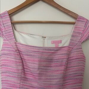Lilly Pulitzer Pink and White Striped Tweed Sheath Dress